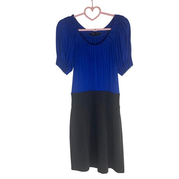 BCBG Max Azria Women's Pleated Two-Tone Mini Dress Size 6 Blue Black Elegant - Picture 6 of 11